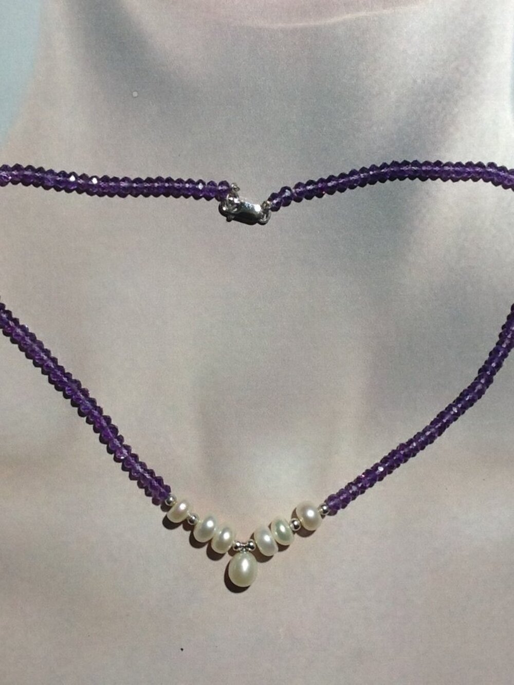 Faceted Amethyst Beads and Freshwater Pearl Necklace.